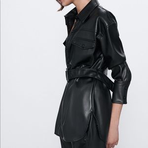 Zara black faux leather oversized shirt / dress